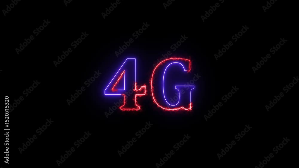 Poster dynamic animated 4g glowing neon text displayed against a black background representing wireless net