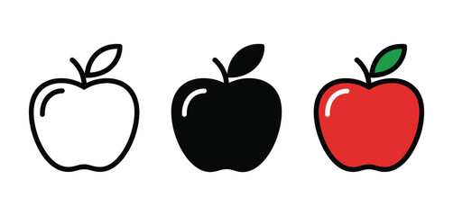 Apple Icon Set Outline, Black, and Red Variations