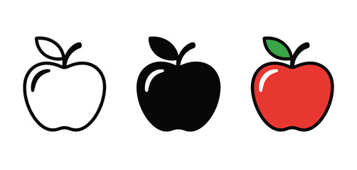 Apple Icon Set Outline, Black, and Red Variations