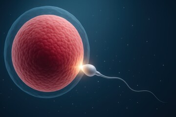 A realistic rendering depicting the fertilization process of spermatozoon penetrating the ovum cell ready for implantation