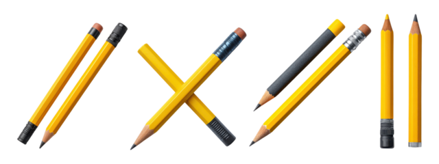 Pencil and ruler stationery set, isolated on transparent background

