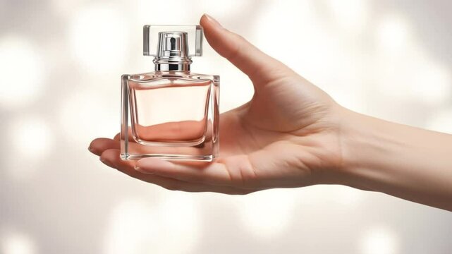 Hand holding perfume bottle