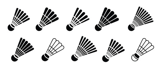 Ten Black and White Shuttlecock Icons on White