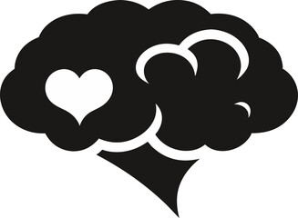 Brain With Heart Symbol Silhouette Vector Illustration