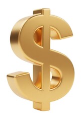 Three dimensional gold dollar sign isolated on white background