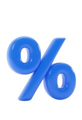 3d rendered blue percentage symbol isolated on white background