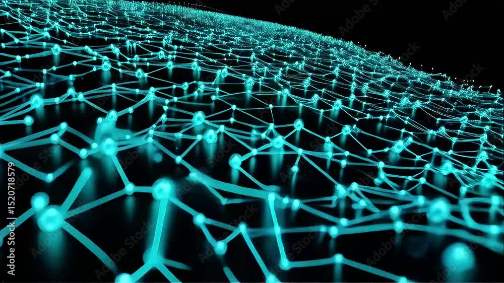 Poster abstract teal network: glowing nodes and connections