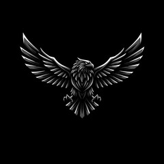 Obraz premium Majestic Eagle with Spread Wings in Black and White Isolated Graphic