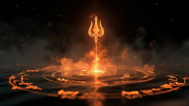 Shiva Trishul Glowing Over Cosmic Fire Circle Loop