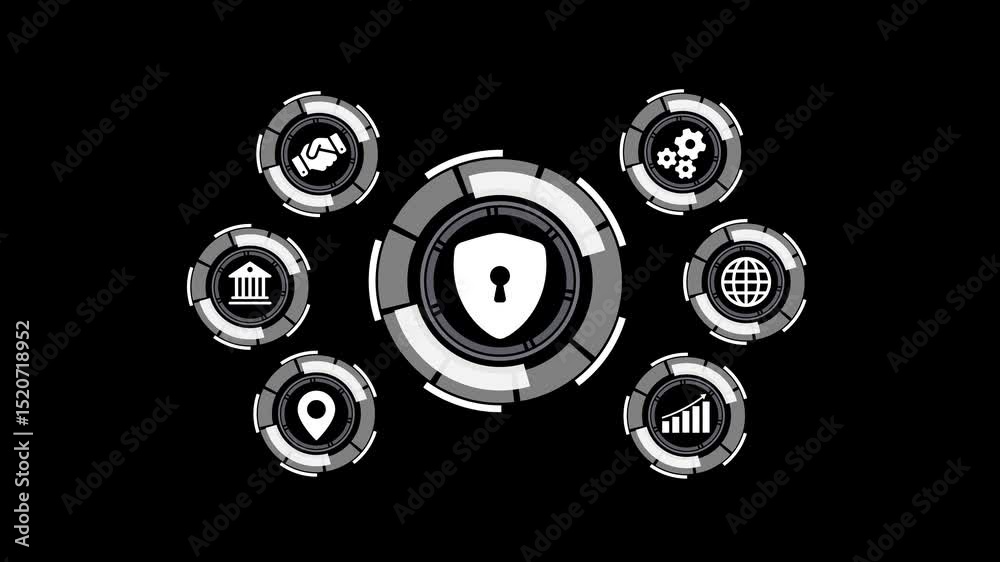 Poster digital security and data protection concept with shield and interface elements animation