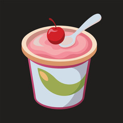 Cherry yogurt a plastic pot vector art illustration.