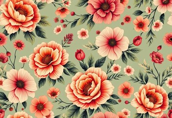 Vintage-inspired abstract floral bouquets, seamlessly repeating in a beautiful hand-drawn style, botanical, stock