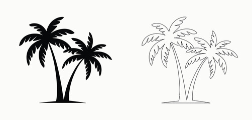 Tropical Palm Trees Silhouette and Line Art Illustration