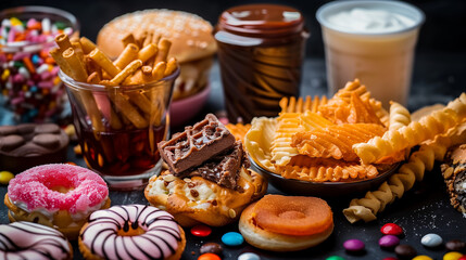 Unhealthy sugary snacks on display, a stark reminder of modern dietary temptations
﻿