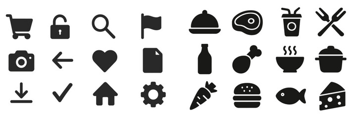 Collection of various black silhouettes representing different activities and objects for graphic use