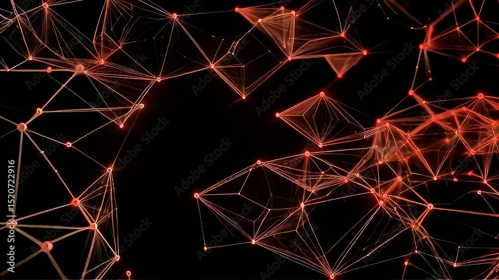Poster abstract orange network: glowing nodes and connections
