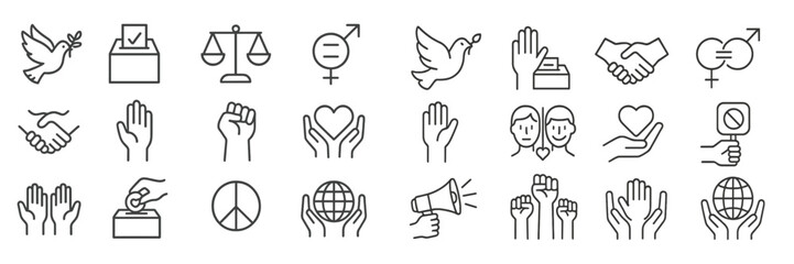 Symbols representing democracy, equality, and social justice displayed in a minimalist style for awareness and advocacy