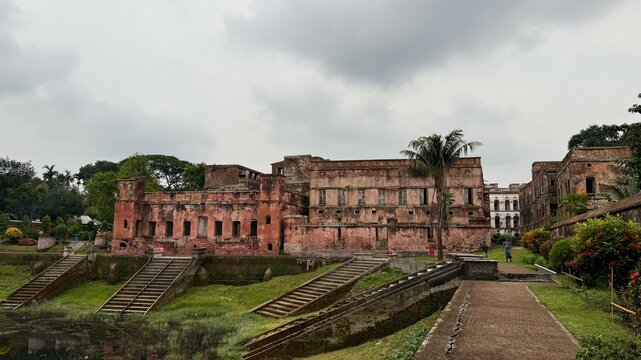 Bara Katra Building View from Lakeside under a Cloudy Sky, Dhaka, Bangladesh