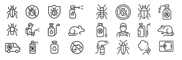Pest control icons showcasing various methods and tools for insect and rodent management