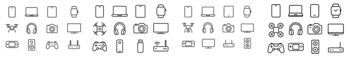 Collection of electronic device icons showcasing various technologies and gadgets for visual communication and design purposes
