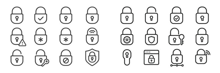 Collection of lock icons showcasing various designs and symbols representing security and authentication in digital applications
