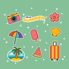 Cute summer sticker set elements