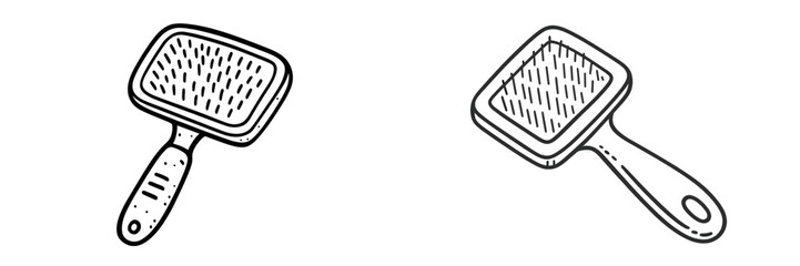 Various styles of hairbrushes designed for grooming and styling in a simple outlined format