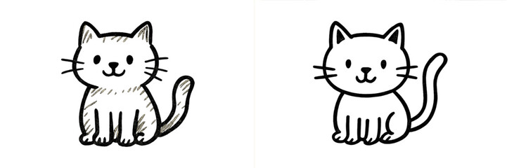Cute cartoon cats sitting side by side in a simple illustration with a playful style