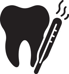 Silhouette vector of tooth with thermometer icon, representing tooth pain, dental issues, and oral health problems.