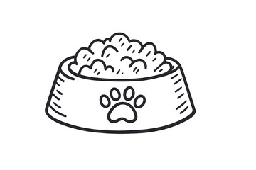 Pet food bowl filled with kibble in a simple and playful illustration style for pet lovers and animal enthusiasts