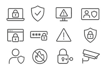 Fototapeta premium Security icons display representing various aspects of online safety and data protection in a modern digital workspace