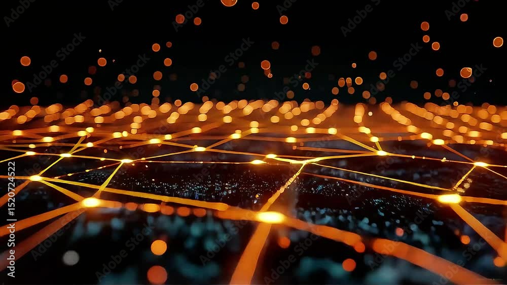 Aufkleber glowing network grid with falling particles abstract animation