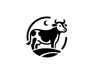 Cow full body vector logo in black