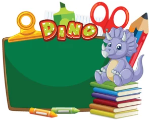 Gordijnen Cute Dinosaur Classroom Illustration with Chalkboard © GraphicsRF