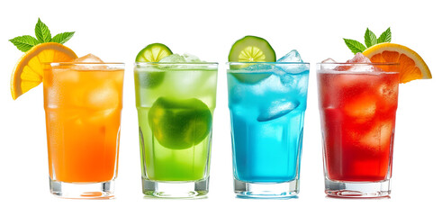 Colorful cocktails isolated on transparent background