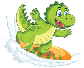 Playful Dinosaur Surfing on Vibrant Waves