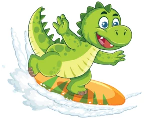 Selbstklebende Fototapeten Playful Dinosaur Surfing on Vibrant Waves © GraphicsRF
