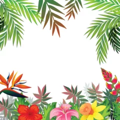 Gordijnen Tropical Floral and Leaf Frame Illustration © GraphicsRF