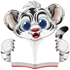 Gordijnen Cute Tiger Cub Reading a Book © GraphicsRF