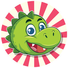 Cheerful Cartoon Dinosaur with Striped Background