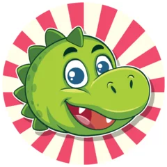 Gordijnen Cheerful Cartoon Dinosaur with Striped Background © GraphicsRF