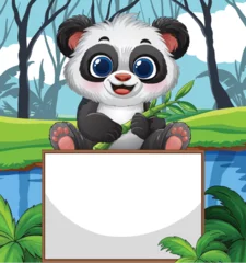 Gordijnen Cute Panda with Bamboo in Forest © GraphicsRF