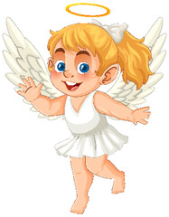 Cheerful Cartoon Angel with Golden Hair and Halo