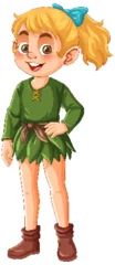 Gordijnen Playful Fairy with Green Outfit and Blonde Hair © GraphicsRF