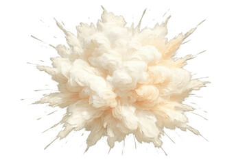 Paint exploding creating a beige and white cloud on transparent background, perfect for compositing
