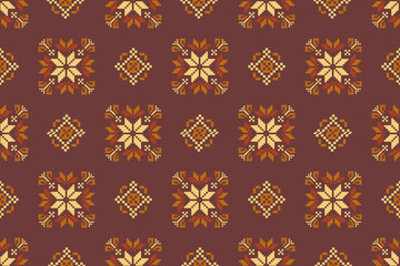 Cross stitch pattern concept showcasing traditional ethnic geometric pattern, Design for textile, background,carpet,wallpaper,clothing,wrapping,Batik,fabric,Vector illustration	
