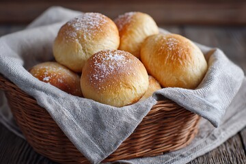 Fresh Salted Bread Rolls in Woven Basket