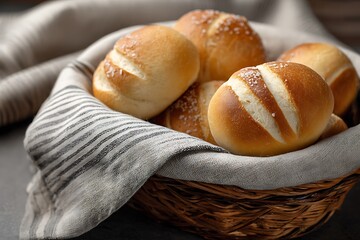 Fresh Salted Bread Rolls in Woven Basket