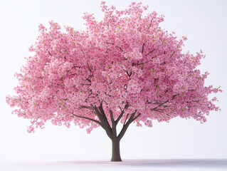 Obraz premium Beautiful cherry blossom tree in full bloom stands against clear sky, showcasing vibrant pink flowers and lush branches. serene scene evokes sense of tranquility and natural beauty