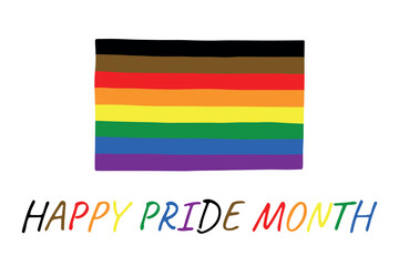 Obraz premium Colorful Gay pride flag Happy pride day LGBTQ community Pride Month Vector hand drawn doodle for posters, stickers, logo, cards